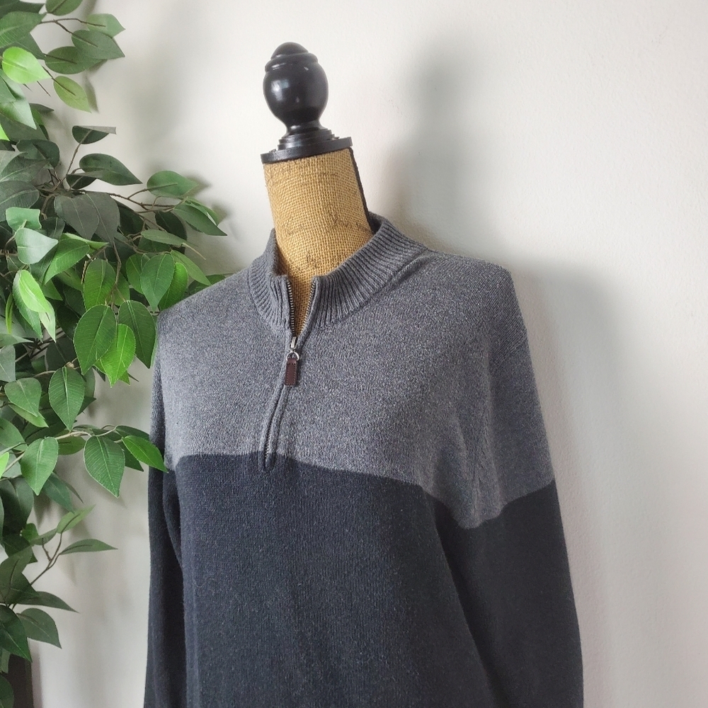 George 1/4 Zip Up Sweater, Men's Small Color Block Gray Black Ribbed - Picture 2 of 9